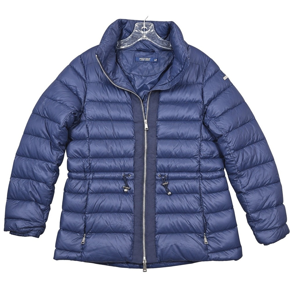 Polo Golf Ralph Lauren Down Puffer Jacket Womens Medium Navy Cinch Waist Quilted